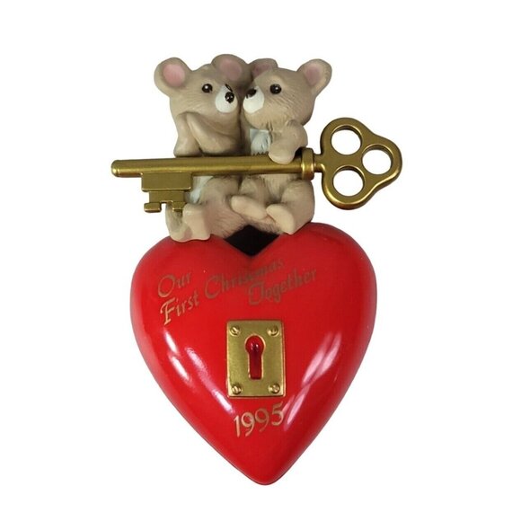 Hallmark Ornament Our First Christmas Together 1995 Two Mice Heart Key Box VTG - Picture 2 of 6